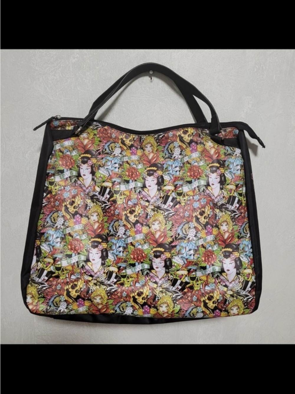 Y2K Ed Hardy Christian Audigier Vintage Geisha Skull Tattoo Travel Large Tote